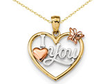 I Love You Heart with Butterfly Pendant Necklace in 14K Yellow & Rose Gold